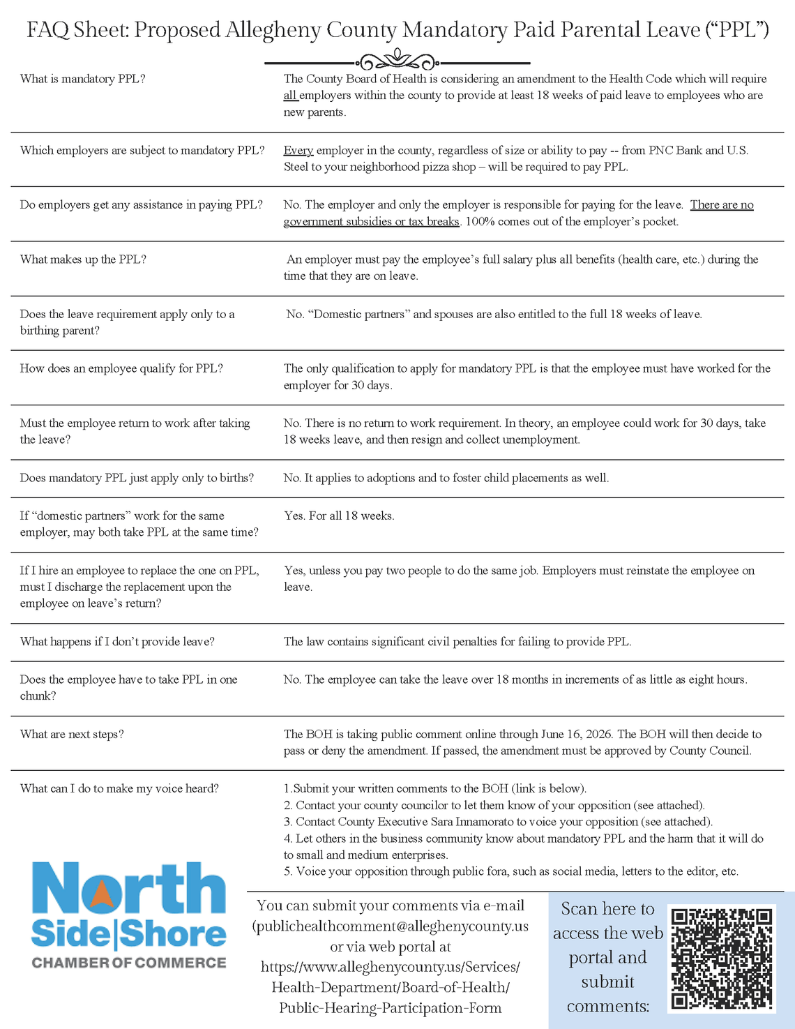 Chamber Update: Northside | North Shore Chamber voices concerns over proposed Allegheny County paid parental leave mandate
