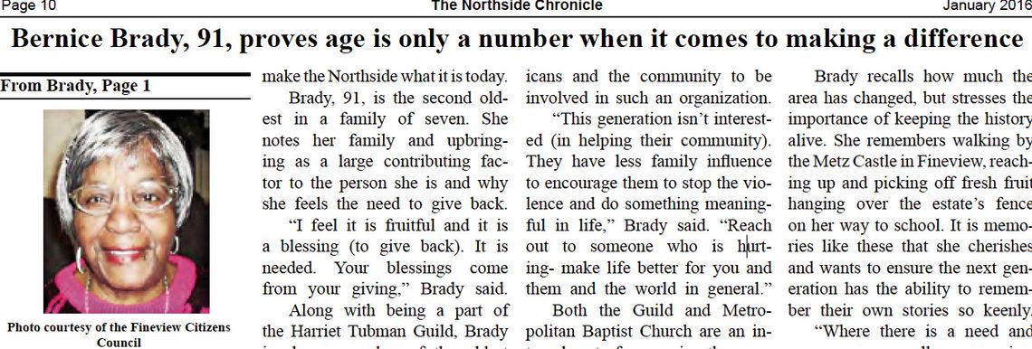 From the Archives: January 2016 — Fineview volunteer continues to practice civic pride, community-first approach